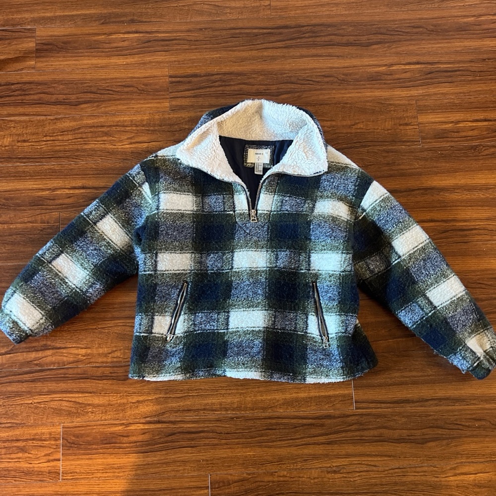 Cozy Plaid Pullover - Blue green & White
